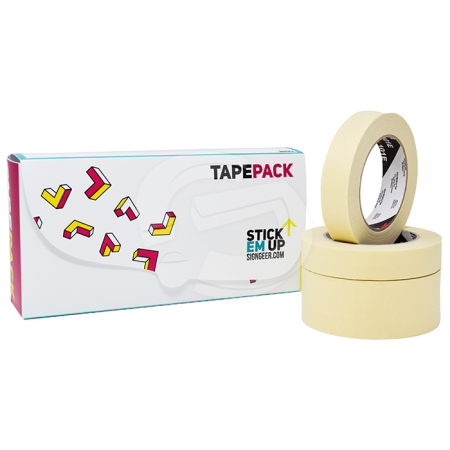 Stick Em Up - Tape Storage Box (130mm) with 1 x 50mm Roll & 2 x 25mm Rolls 3M Masking Tape